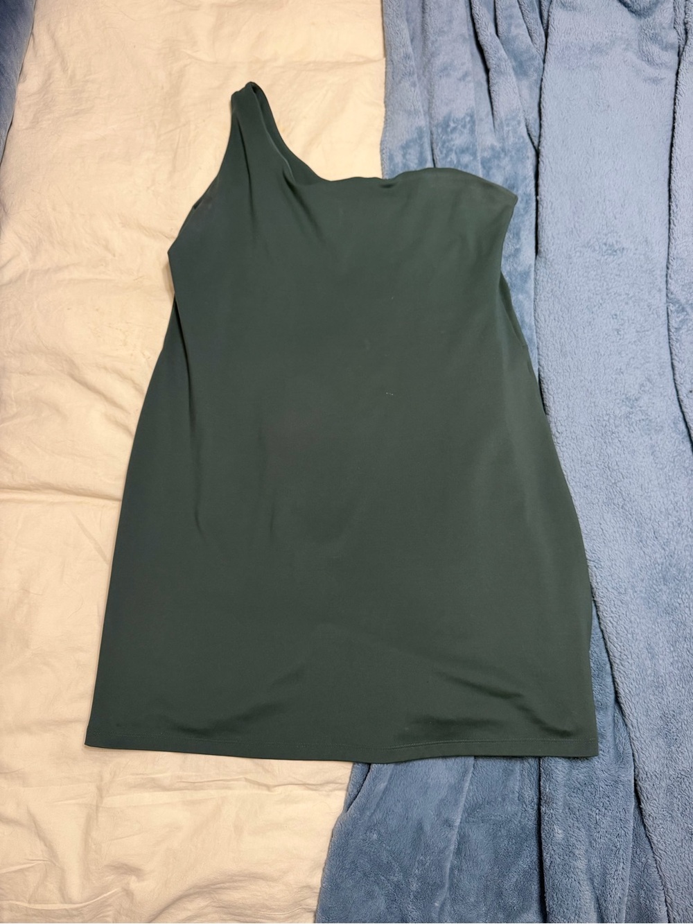 Girlfriend Collective One-Shoulder Dark Green Athletic Dress